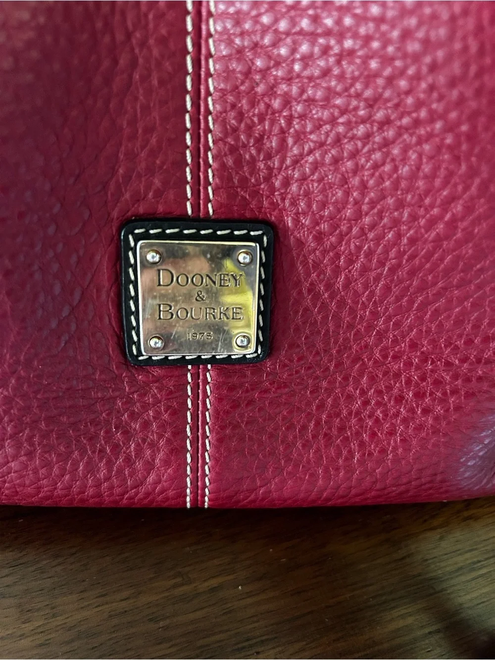 Dooney & Bourke Pebble Leather Hobo Bag in Red with Dark Brown Trim